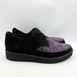 RE/DONE Women Creeper Oxford Shoe EU 40 US 10 Black Purple Suede Platform NWOB